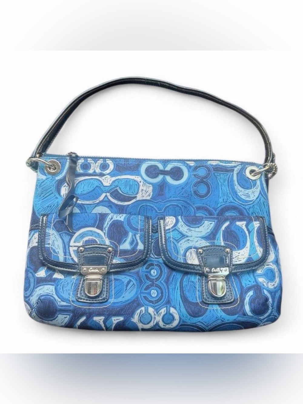 2000s Coach Poppy Signature Double
Pocket Shoulder Bag